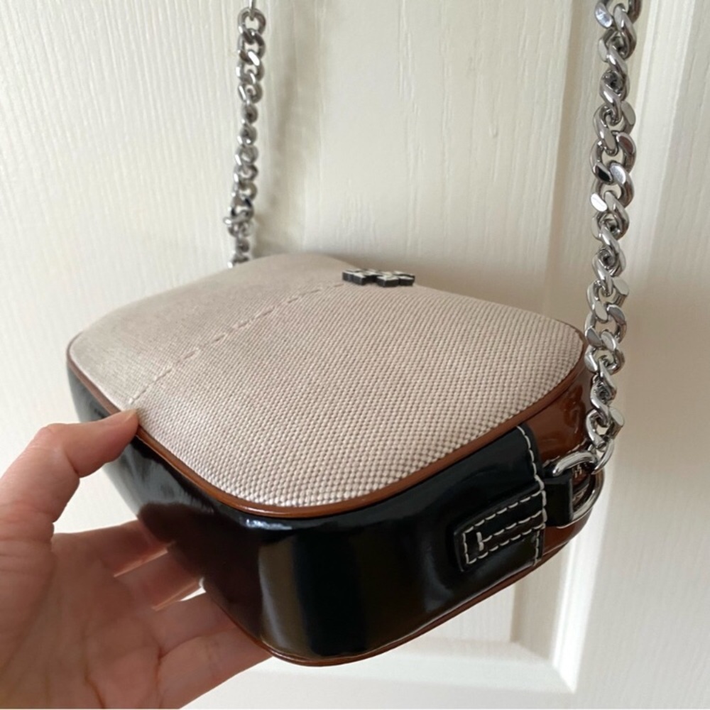 Tory Burch McGraw Color Block Patent Leather Canvas Camera Crossbody Bag - Picture 7 of 15